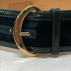 CELINE GREEN PATENT LEATHER & VELVET BELT